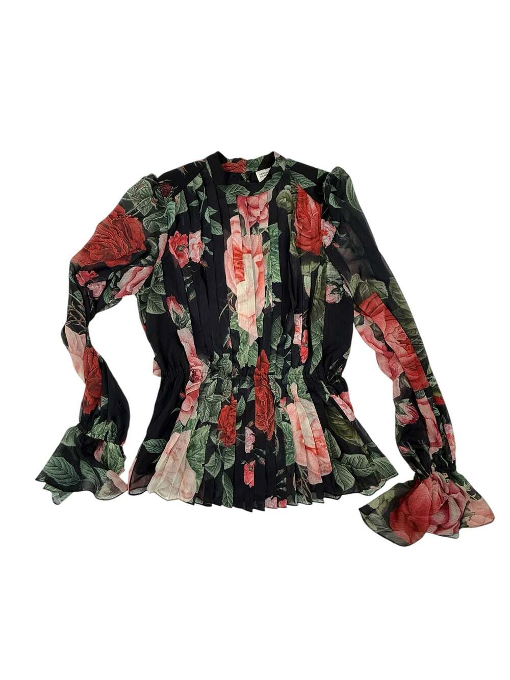 Hemant and Nandita Ruched Floral Chiffon Long Sleeve Top Size L